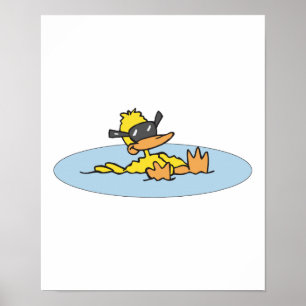 Pôster pato de natação com óculos de sol