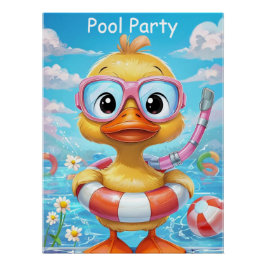 Pôster Pato do Partido da Piscina de Caricatura com Snork