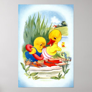 Pôster Pato e pintinho vão nadar