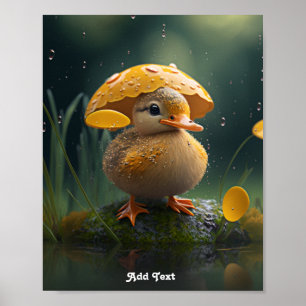 Poster Pato Fofo sob Guarda-Chuva Amarelo na Chuva Berçár