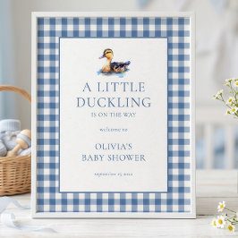 Poster Pato Mallard Xadrez Azul Bem-vindo ao Chá de Bebê