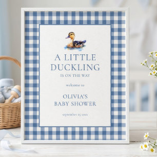 Poster Pato Mallard Xadrez Azul Bem-vindo ao Chá de Bebê