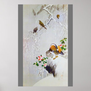 Poster Pato Mandarim na cena da neve, Watanabe Seitei
