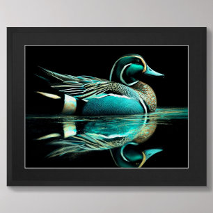 Poster Pato Teal de Desenho de Pastel na Água