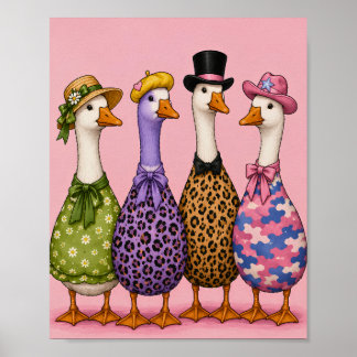Poster Patos Caprichosos da Moda Divertidos e Coloridos