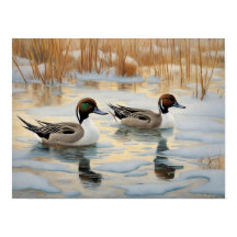 Patos de Pintail em Snowy Pond