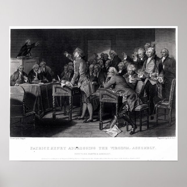 Poster Patrick Henry dirigindo-se à Assembleia da Virgíni (Frente)