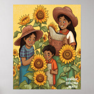 Poster Patrimônio Hispânico Mês da Família Girassóis Meni