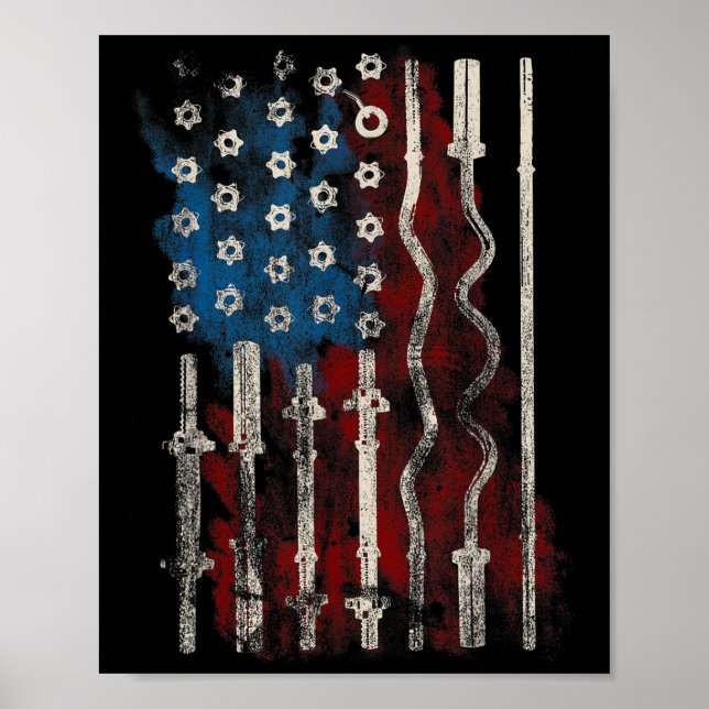 Poster Patriotic American Flag Gym For Weight Lifters  (Frente)