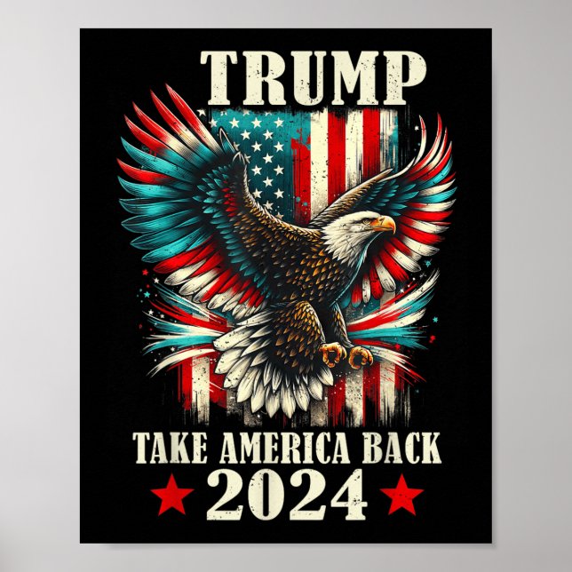 Poster Patriotic Eagle Usa Flag Trump 2024 Take America B (Frente)