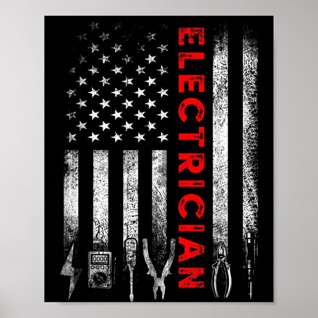 Poster Patriotic Electrician American Flag Fathers Day  (Frente)