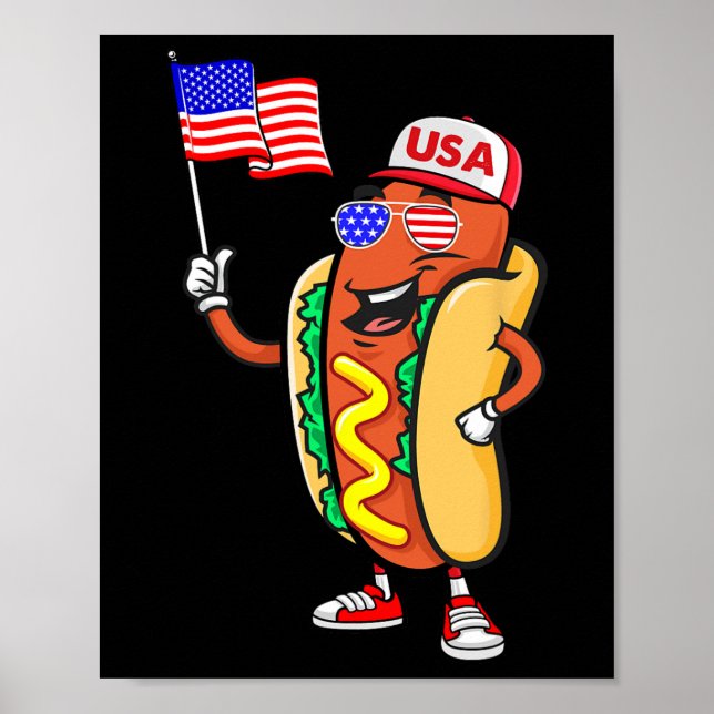 Poster Patriotic Hot Dog American Flag Usa Funny 4th Of J (Frente)