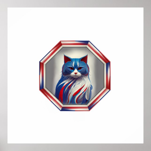 Poster Patriotic Red White & Blue Cat In Frame (Frente)