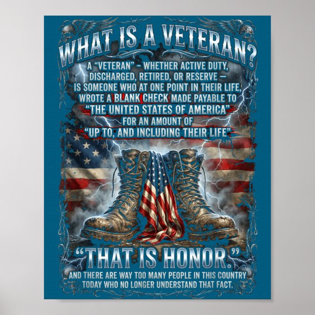 Poster Patriotic Veteran Definition Blank Check Sacrifice (Frente)