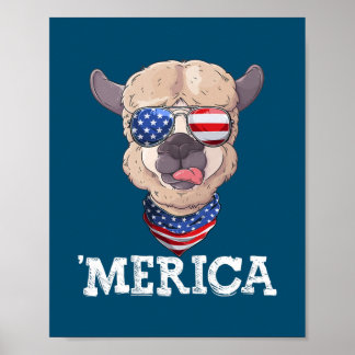 Poster Patriótica Merica EUA Flag Alpaca Sunglusses 4º