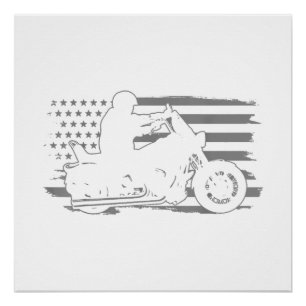 Pôster Patriótica Motorcycle Vintage American Flag Biker