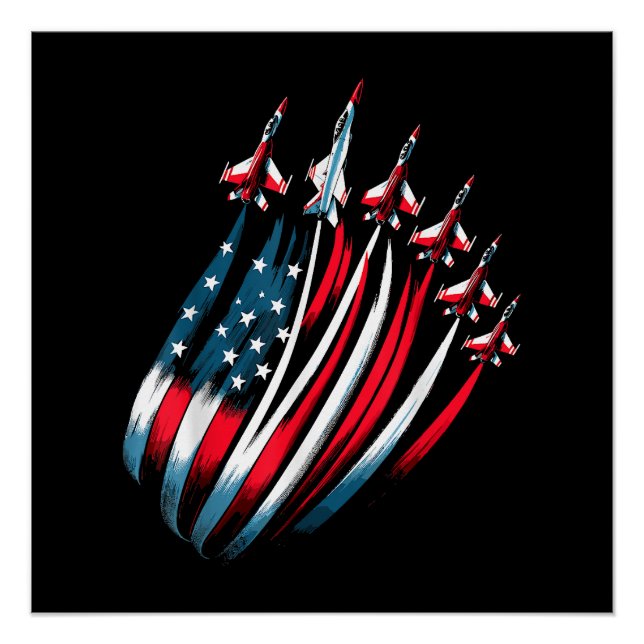 Pôster Patriótica USA Flag Fighter Jets Boys 4 de julho (Frente)