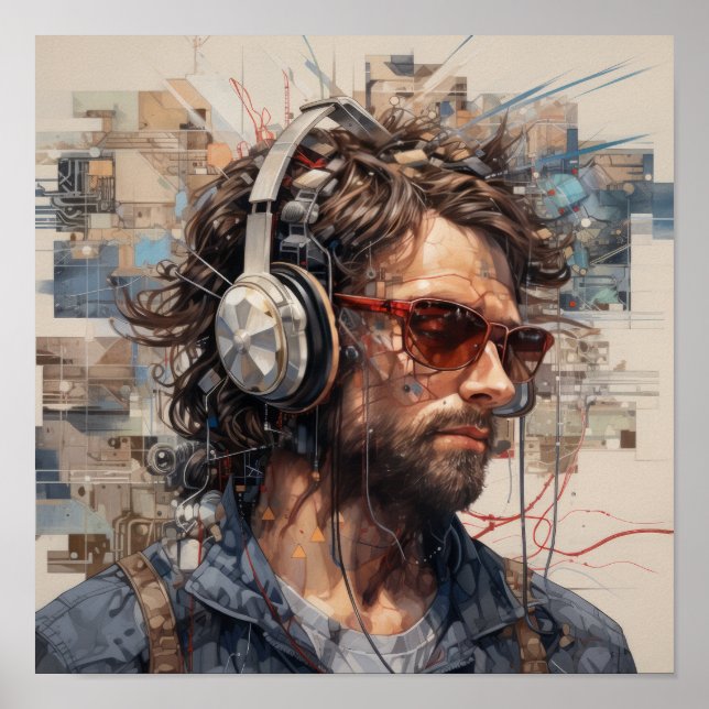 Poster Patriótico Americano com banda larga e Fones de ou (Frente)