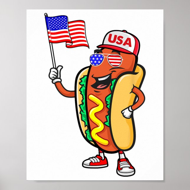 Poster Patriótico Cão Quente Bandeira Americana Usa Engra (Frente)