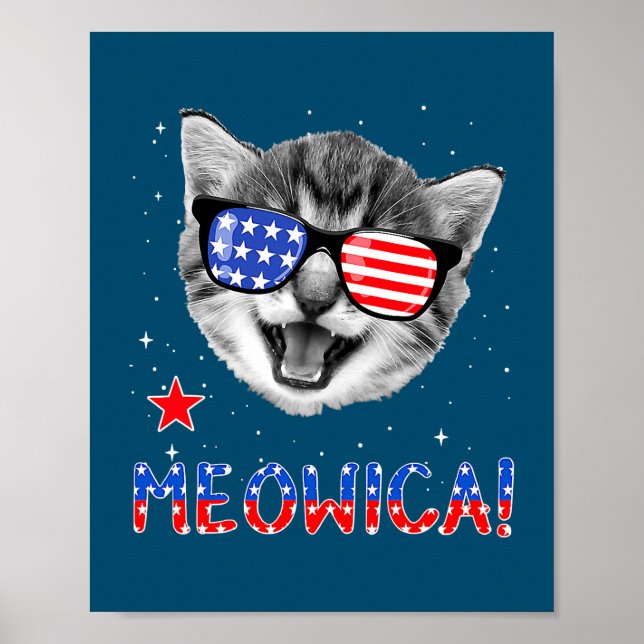 Poster Patriótico Cat 4 de julho Bandeira Americana Meowi (Frente)
