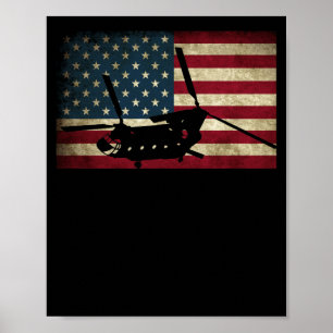 Poster Patriótico CH-47 Chinook Helicopter American Flag