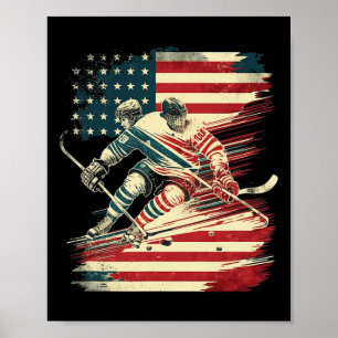 Poster Patriótico dos EUA do Hockey American Flag