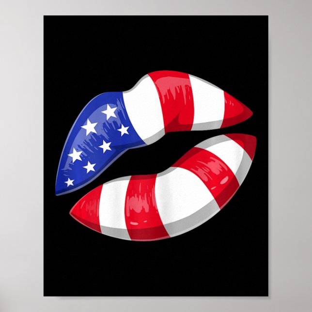 Poster Patriótico dos Lábios de Bandeira Americanos 4 De  (Frente)