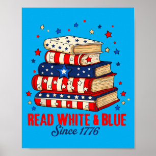 Poster Patriótico Livresco 4 De Julho Leitura Branco Azul