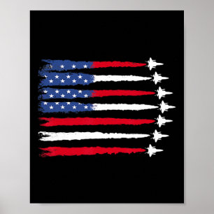 Poster Patriótico Vermelho Branco Azul Usa Bandeira Jatos