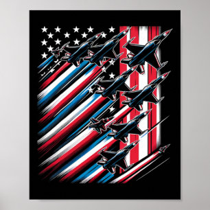 Poster Patriótico Vermelho Branco Azul Usa Bandeira Jatos