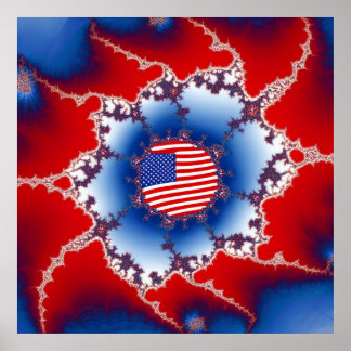 Poster Patriótico Vermelho Branco e Bandeira Azul America