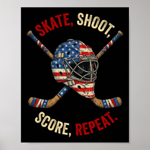 Poster Patriotismo Hóquei No Gelo Patins Disparar Pontuaç