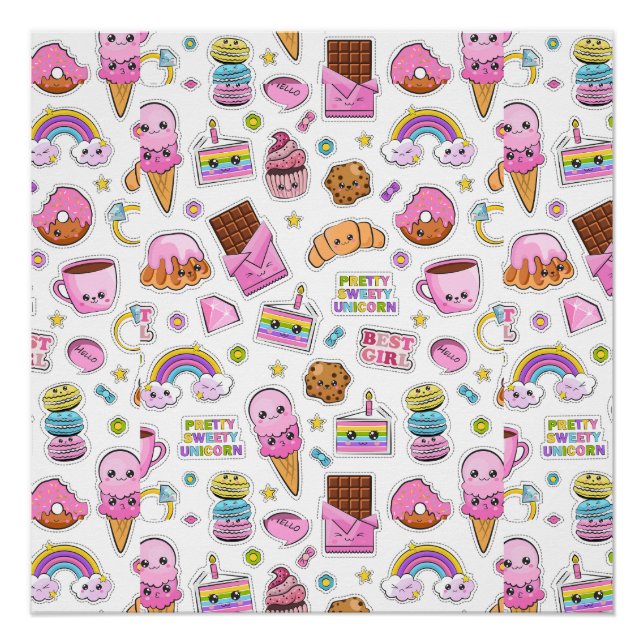 Pôster Patterno Funny Unicorn Magic Rainbow Cute (Frente)