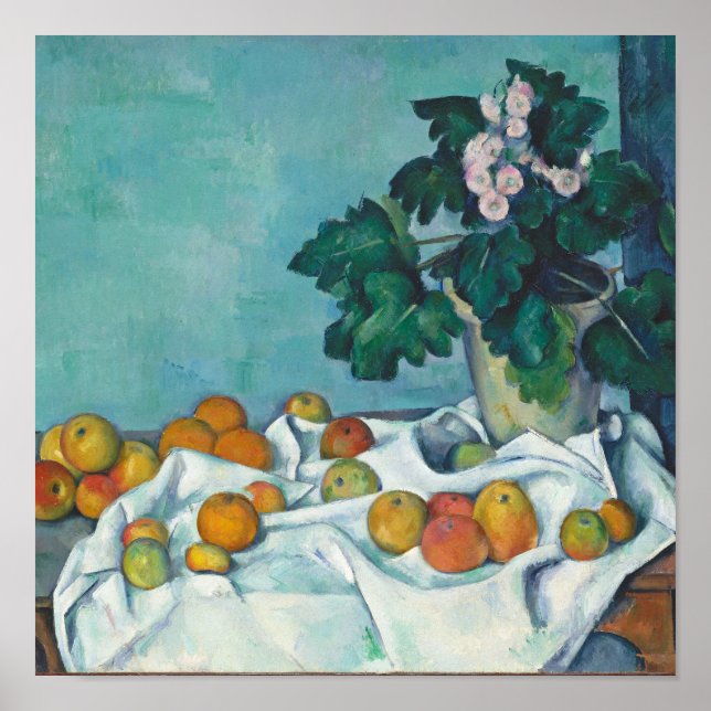 Pôster Paul Cézanne ainda vive com maçãs e primroses (Frente)