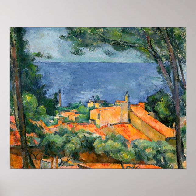 Poster Paul Cezanne - Estaque com Telhados Vermelhos (Frente)