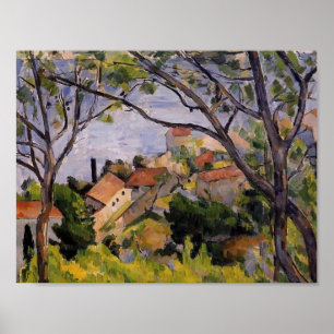 Pôster Paul Cezanne- L'Estaque. Vista através das árvor
