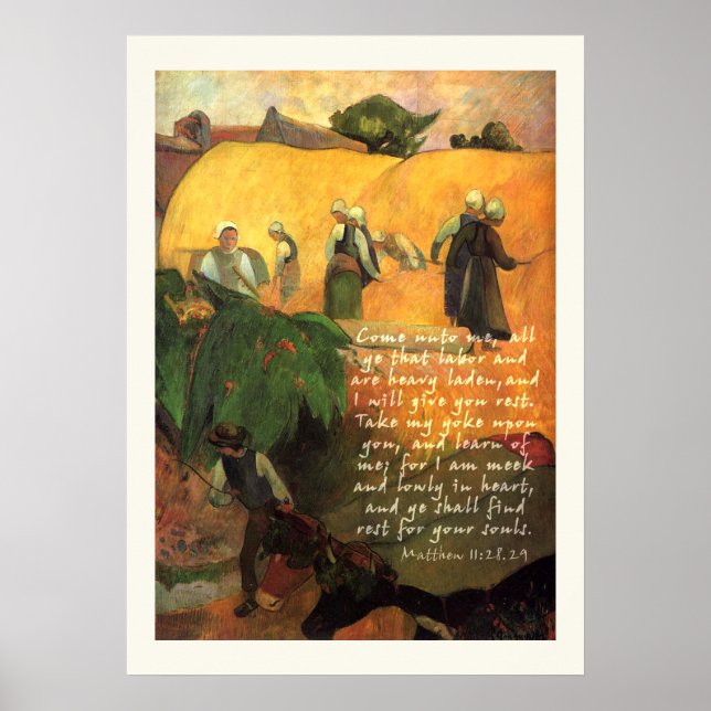 Poster Paul Gauguin Haymake com Bíblia Verse Christian (Frente)
