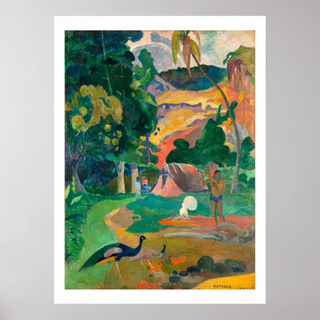 Poster Paul Gauguin Matamoe, Paisagem com Posto Peacocks (Frente)