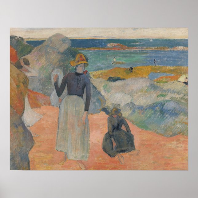 Pôster Paul Gauguin - On Beach in Brittany (Frente)