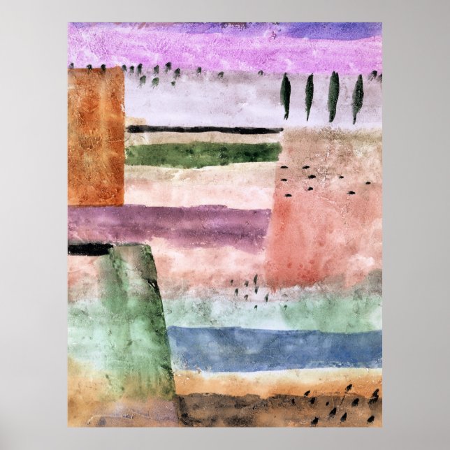 Poster Paul Klee, Paisagem com Choupos, (Frente)