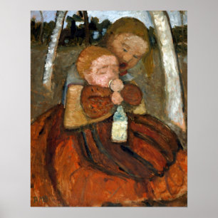 Poster Paula Modersohn-Becker Girl com Toddler