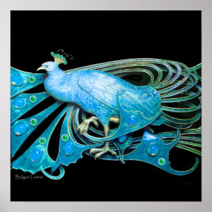Pôster PAVÃO, azul turquesa, verde preto