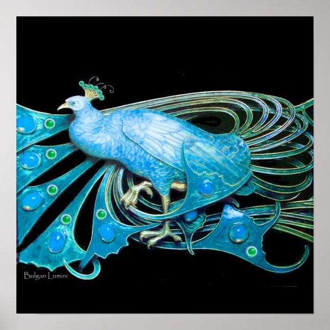 Pôster PAVÃO, azul turquesa, verde preto (Frente)