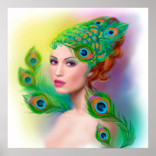 Poster pavão bonito da mulher do primavera da forma do