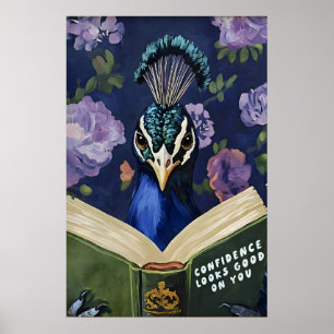Poster Pavão Caprichoso Lendo Citação Motivacional