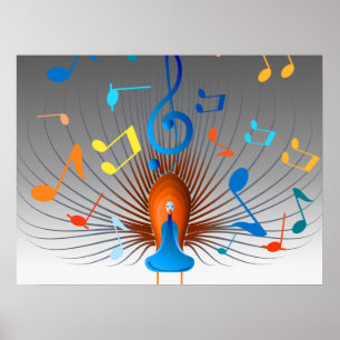 Pôster Pavão colorido das notas musicais