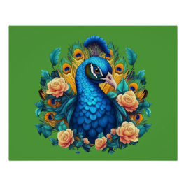 Pôster Pavão Com Rosas Pêssego