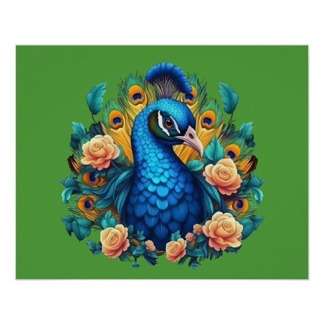 Pôster Pavão Com Rosas Pêssego (Frente)