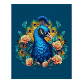 Pôster Pavão Com Rosas Pêssego