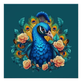 Pôster Pavão Com Rosas Pêssego